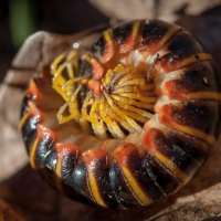 Polydesmid millipede curled up